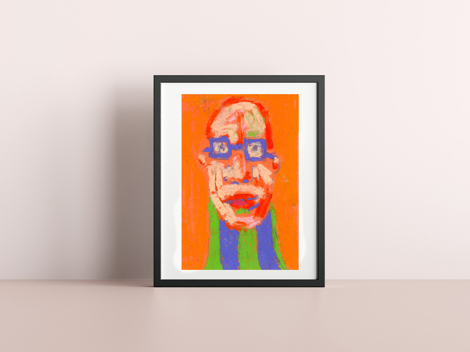 Oil pastel portrait painting giclee print of a fun loving fellow