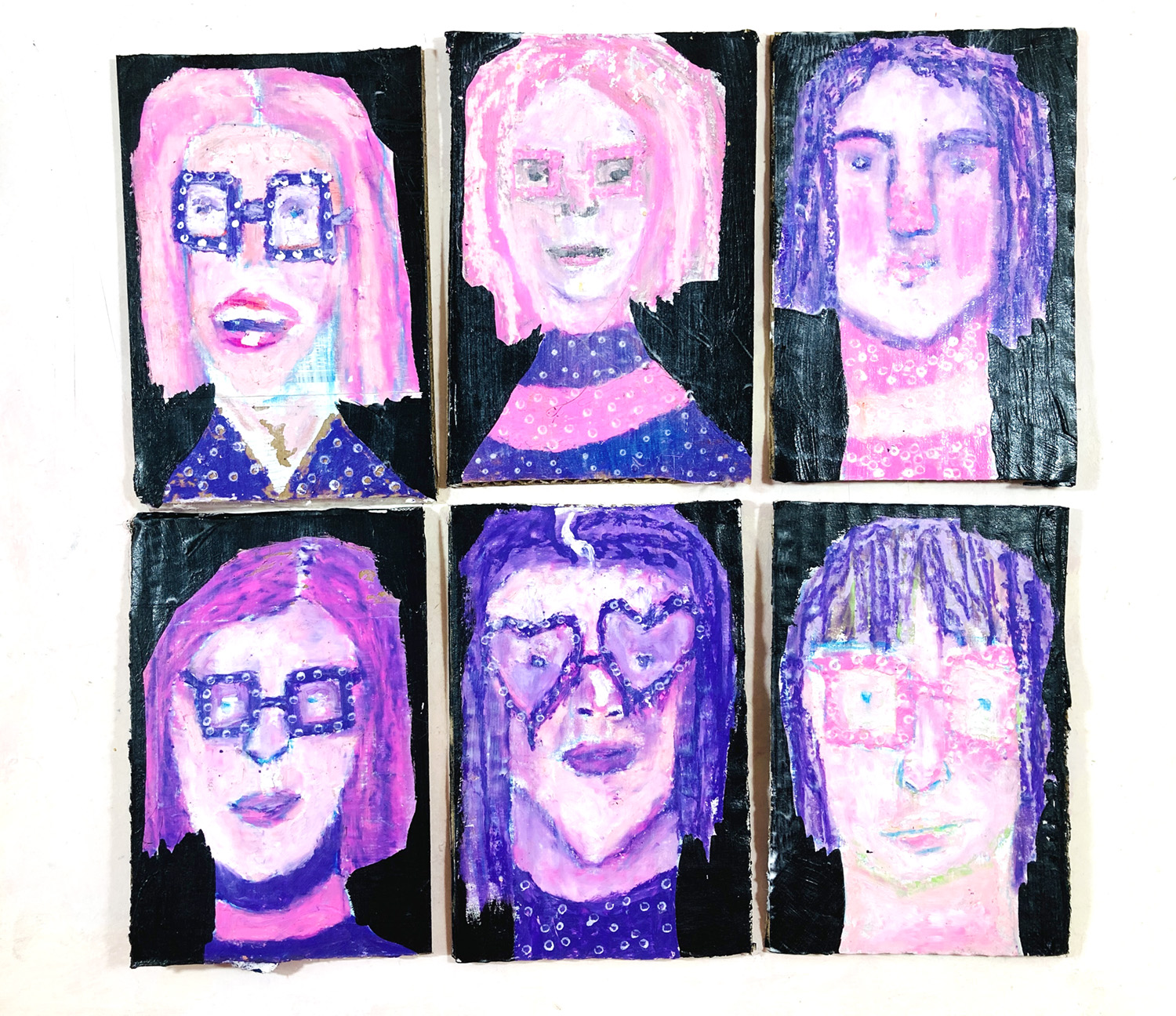 Pink & purple oil pastel portrait lady paintings