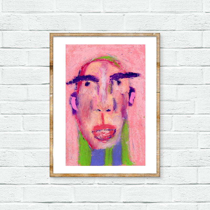 Oil pastel portrait painting giclee print of a man with large bushy eyebrows