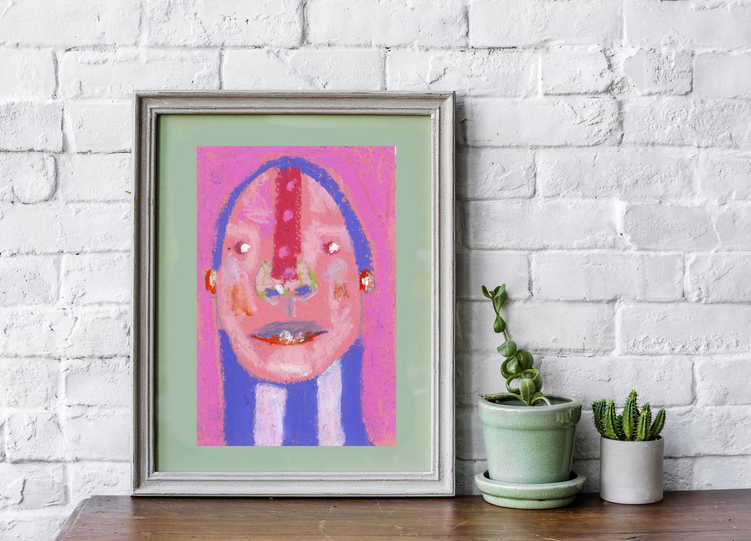 Oil pastel portrait painting giclee print of a naive dreamer