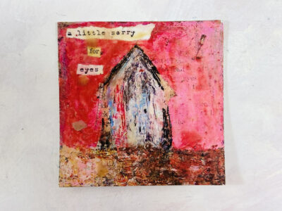 Miniature pink house painting with ee cummings poem