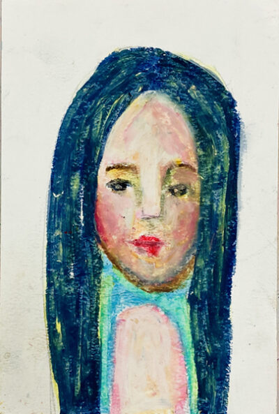 Oil pastel portrait painting of a woman