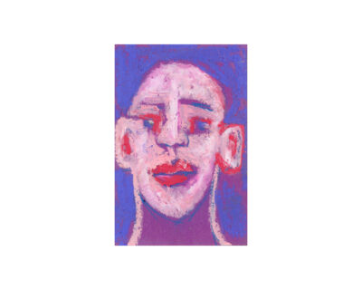 Oil pastel drawing of a man on 60 lb purple construction paper