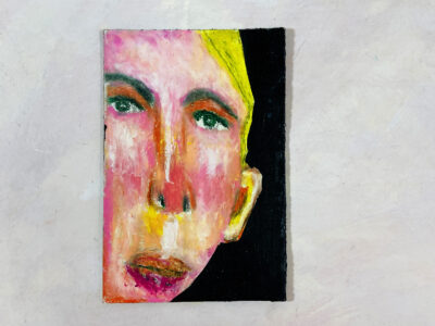 Oil pastel portrait drawing of a blonde man