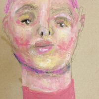 Oil pastel portrait painting of a man with pink hair