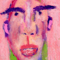 Oil pastel drawing of a man on 60 lb pink construction paper