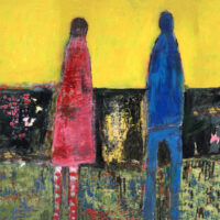 Figure painting of a couple looking toward their bright future ahead - giclee art canvas print