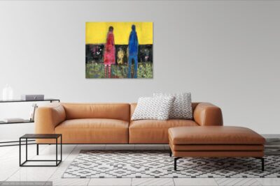 Figure painting of a couple looking toward their bright future ahead - giclee art canvas print