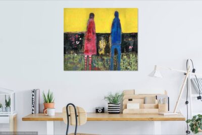 Figure painting of a couple looking toward their bright future ahead - giclee art canvas print