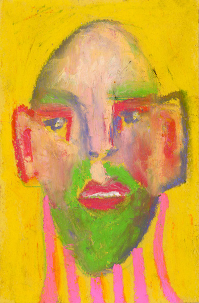Oil pastel drawing of a man on 60 lb yellow construction paper