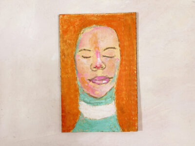 Oil pastel drawing of a blissful person