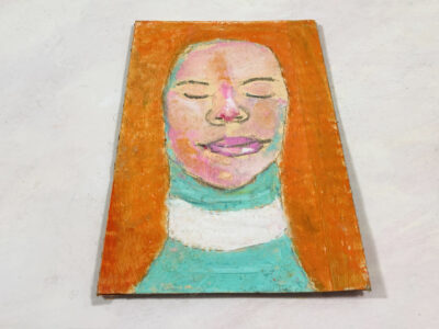 Oil pastel drawing of a blissful person