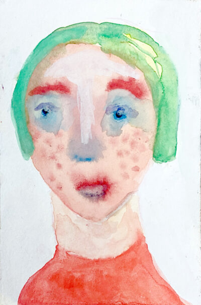 Watercolor portrait painting of a person who's feeling small