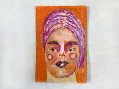 Oil pastel drawing of a woman with lavender hair