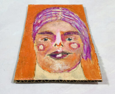 Oil pastel drawing of a woman with lavender hair