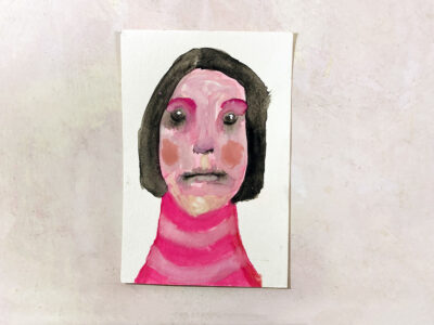 Watercolor portrait painting of a woman who feels stressed out