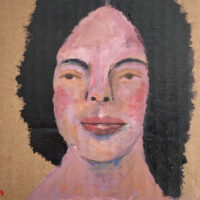 Acrylic portrait painting of a woman on cardboard