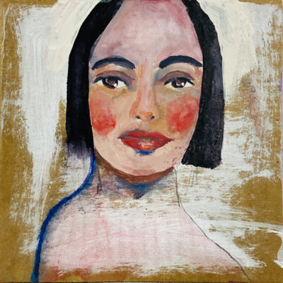 Acrylic portrait painting of a woman on cardboard