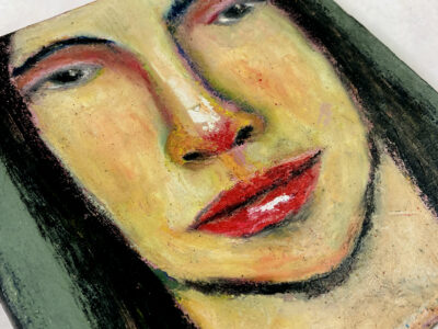 Oil pastel & oil paint portrait painting on canvas by Katie Jeanne Wood