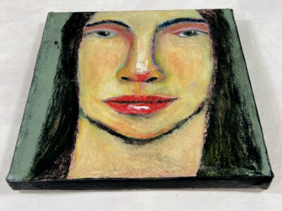 Oil pastel & oil paint portrait painting on canvas by Katie Jeanne Wood