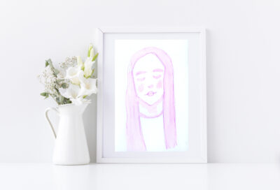 Pink portrait watercolor painting by Katie Jeanne Wood