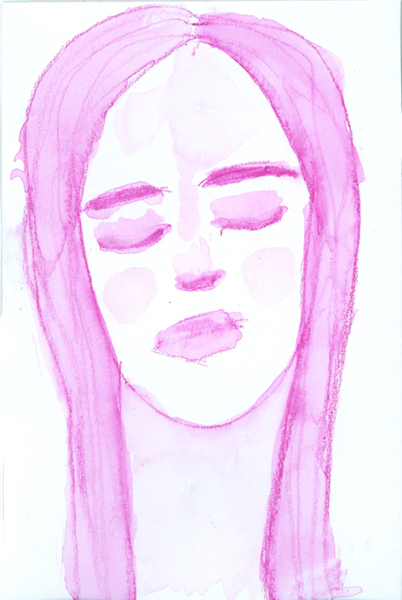 Pink portrait watercolor painting by Katie Jeanne Wood