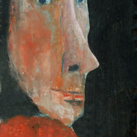 4x6 oil pastel portrait painting titled Looking Back by Katie Jeanne Wood