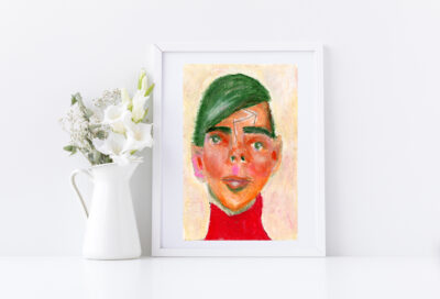 4x6 oil pastel portrait painting of boy titled Memorizing Directions by Katie Jeanne Wood