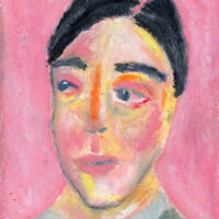 4x6 oil pastel portrait painting of a person titled Pink Sanctuary by Katie Jeanne Wood