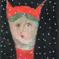 4x6 oil pastel portrait painting titled Snowing Again by Katie Jeanne Wood