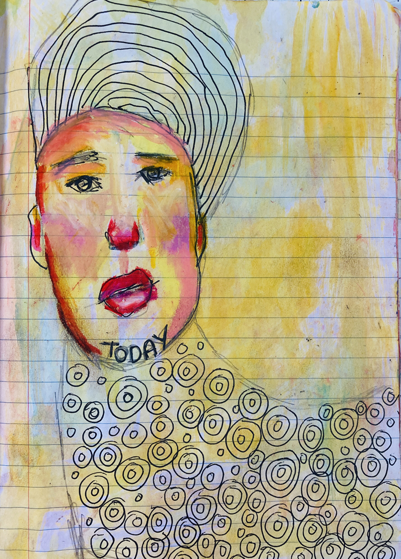 Naive outsider art journal page by Katie Jeanne Wood