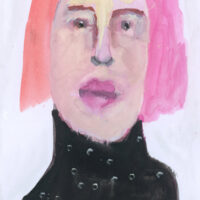 4x6 watercolor portrait painting of an woman with pink hair by Katie Jeanne Wood