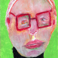 4x6 oil pastel portrait painting of Andy Warhol by Katie Jeanne Wood