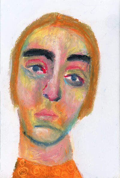 4x6 oil pastel portrait painting of an wistful woman by Katie Jeanne Wood