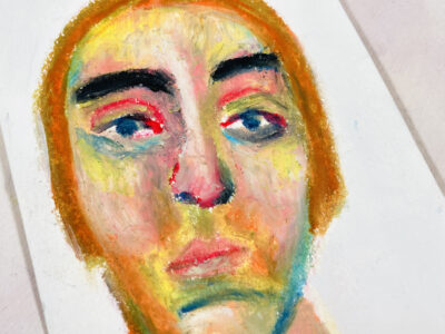 4x6 oil pastel portrait painting of an wistful woman by Katie Jeanne Wood