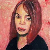 Oil portrait painting on 6x6 inch hardboard panel - Empath by Katie Jeanne Wood