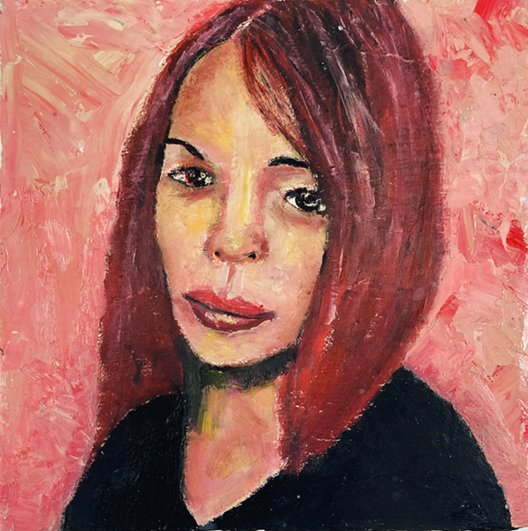 Oil portrait painting
on 6x6 inch hardboard panel - Empath by Katie Jeanne Wood