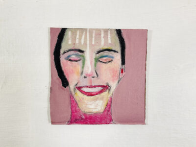 Oil pastel drawing of a happy, smiling woman by Katie Jeanne Wood