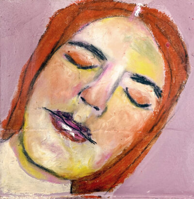 Oil pastel drawing of a woman having a peaceful moment by Katie Jeanne Wood