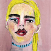 Oil pastel drawing of a questioning blonde girl by Katie Jeanne Wood
