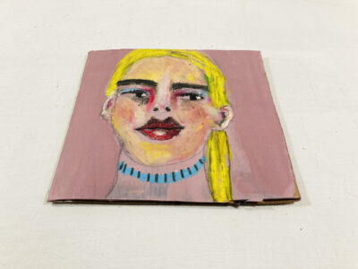 Oil pastel drawing of a questioning blonde girl by Katie Jeanne Wood