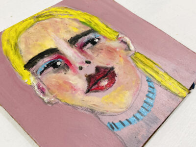 Oil pastel drawing of a questioning blonde girl by Katie Jeanne Wood