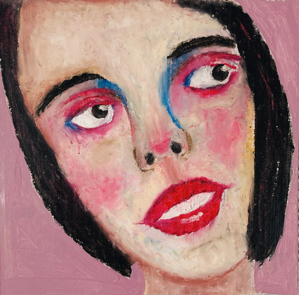 Oil pastel portrait painting of a questioning woman by Katie Jeanne Wood