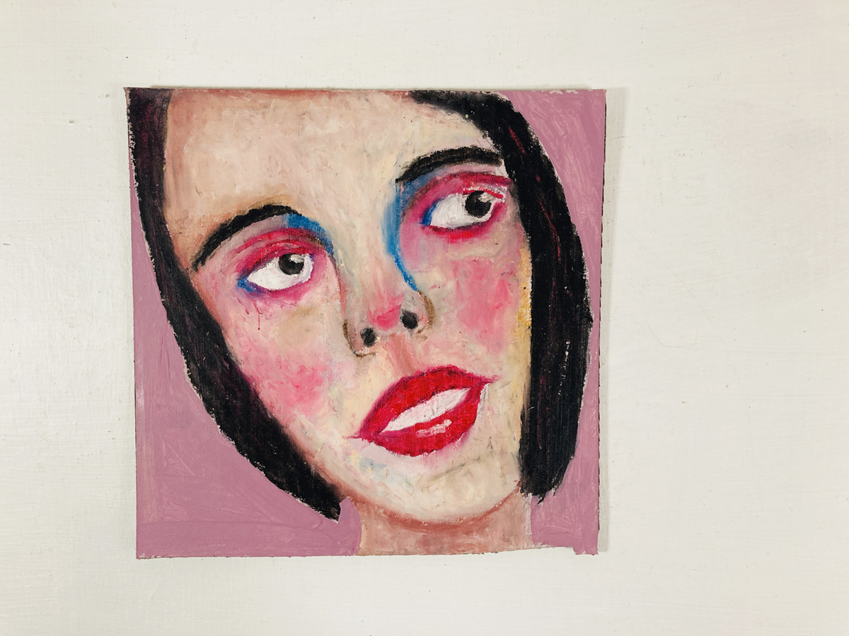 Oil pastel portrait painting of a questioning woman by Katie Jeanne Wood