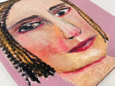 Oil pastel portrait painting of a woman seeking her dreams by Katie Jeanne Wood