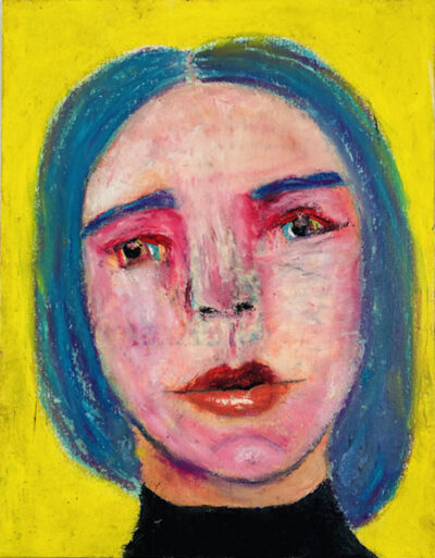 Oil pastel portrait painting of a stressed woman by Katie Jeanne Wood