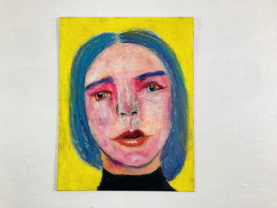 Oil pastel portrait painting of a stressed woman by Katie Jeanne Wood