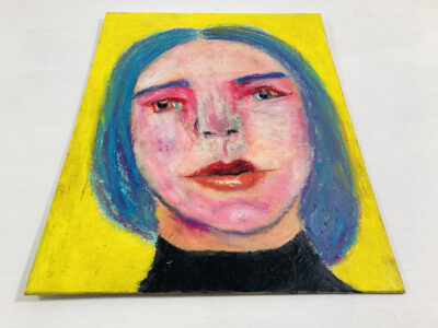 Oil pastel portrait painting of a stressed woman by Katie Jeanne Wood