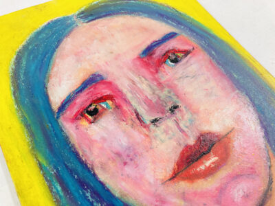 Oil pastel portrait painting of a stressed woman by Katie Jeanne Wood