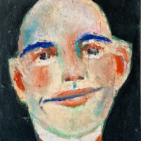 Oil pastel portrait of a bald man titled Handsome Herman by Katie Jeanne Wood